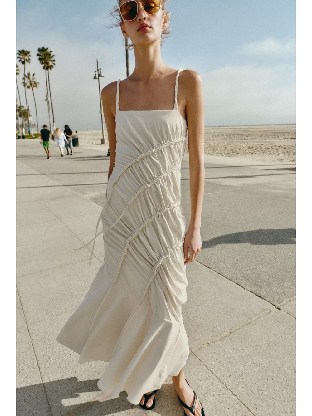 Zara Long Draped dress white - cream